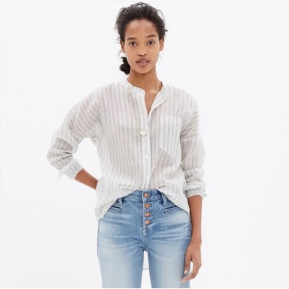 Madewell Atlas‎ Cotton Silk Blend Striped Botton Down Blouse Women’s Sz Small